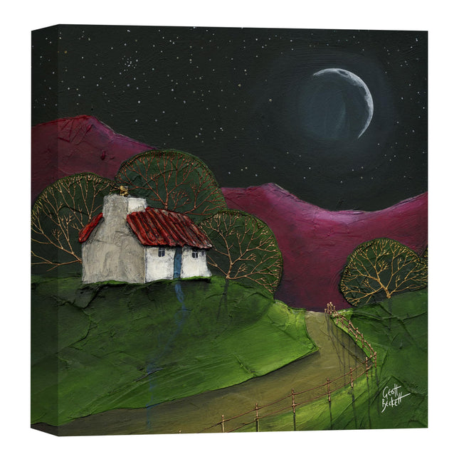 Moonlight Cottage Artistic Canvas Wall Art - 'Up The Lane' by Geoff Beckett Artwork - Peaceful Scenic Picture - Ready to Hang Home Décor - 30 x 30cm