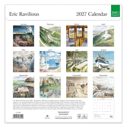 Eric Ravilious 2027 Calendar - Month to View Wall Calendar UK - 2027 Wall Planner and Personal Organiser for Home and Family