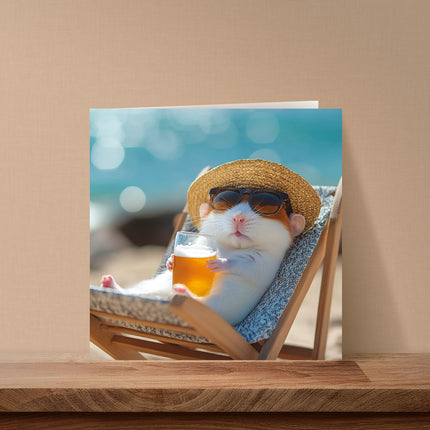 Blank Greeting Card for Men - Cute Hamster & Beer Design - Premium Greeting Card with Envelope - Suitable for Birthdays & Other Occasions