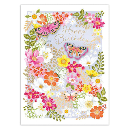 Birthday Card for Her - Butterflies & Flowers with 3D Embellishments & Foil Finish, Eco-Friendly & Made in the UK