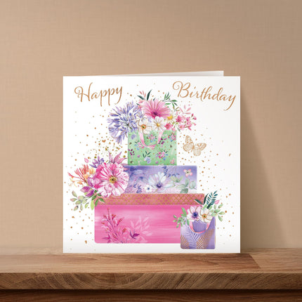Birthday Card for Women - Pretty Floral Gifts & Butterflies - Embossed Rose Gold Foil Finish - Premium Greeting Card with Envelope
