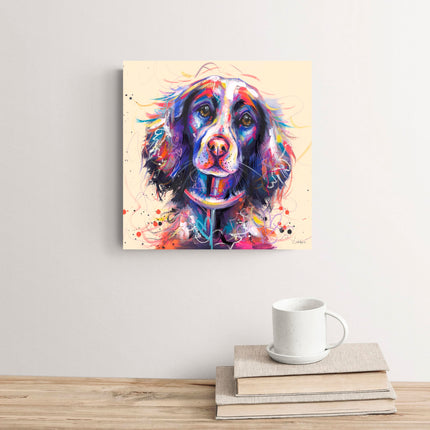 Spaniel Dog Canvas Print Wall Art - Contemporary Animal Themed Home Decor - Lucy Winters Artwork - Ready to Hang 'Doggy Delight' Painting - 40 x 40cm