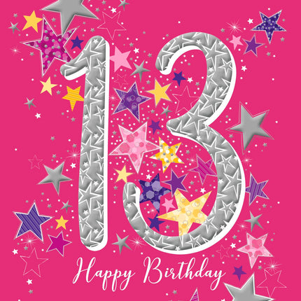 Girl's 13th Birthday Card - Happy Birthday Card Age 13 with Modern Stars Design and an Embossed Foil Finish - Birthday Card for Children