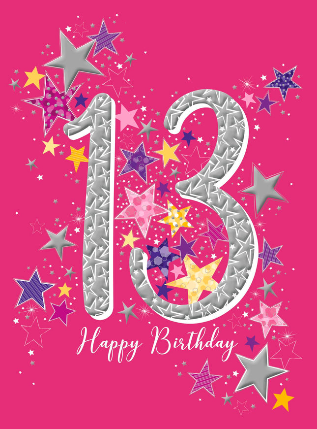 Girl's 13th Birthday Card - Happy Birthday Card Age 13 with Modern Stars Design and an Embossed Foil Finish - Birthday Card for Children