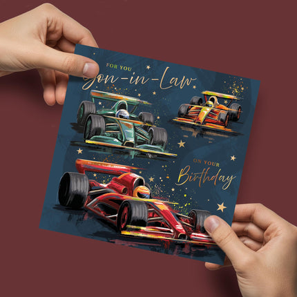Birthday Card for Son-in-Law - Racing Car Design - Racing-Themed Birthday Greeting Card for Him