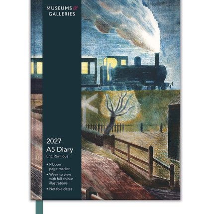 2027 A5 Desk Diary - Week to View - V&A Museum - British Scenes - Eric Ravilious Design