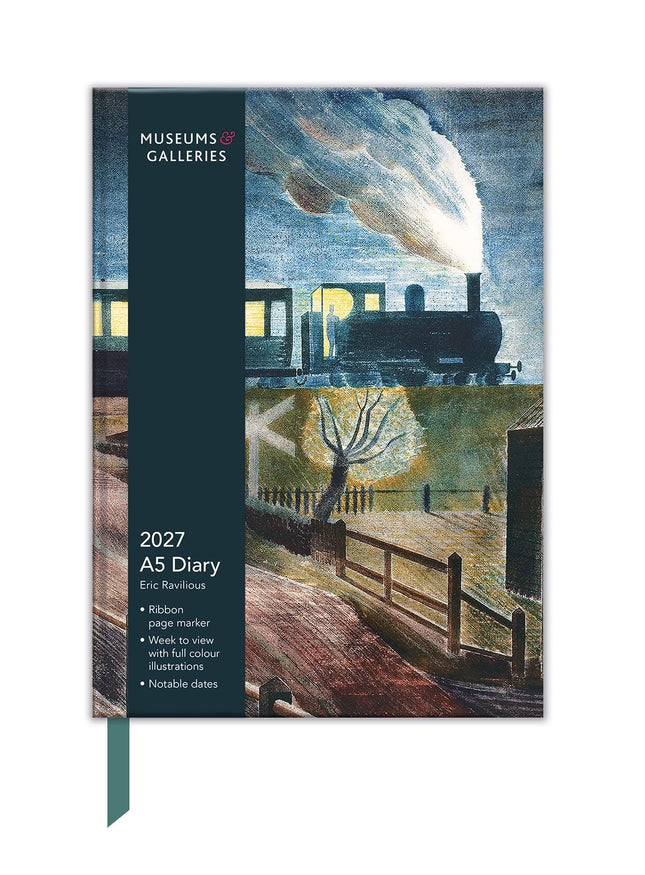 2027 A5 Desk Diary - Week to View - V&A Museum - British Scenes - Eric Ravilious Design