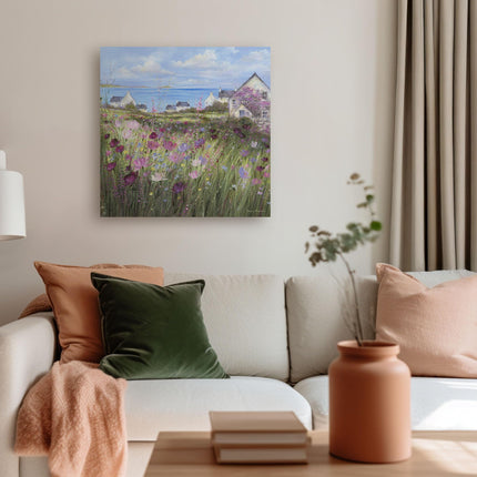 Artistic Coastal Scene Canvas Print - Summer Afternoon Painting by Diane Demirci - Contemporary Seaside Themed Artwork - Ready to Hang Home Decor - 40 x 40cm