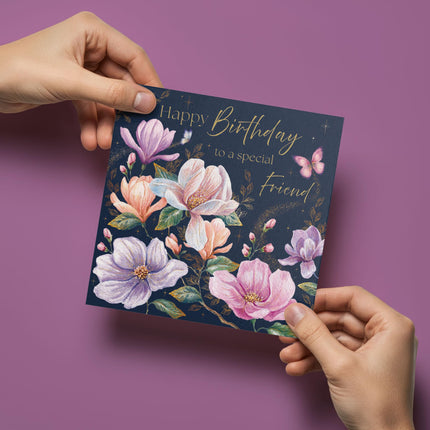 Birthday Card for Special Friend - Lovely Floral Butterflies Design - Premium Greeting Card for Her with Envelope