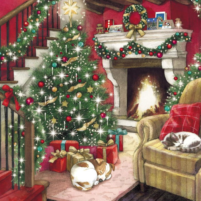 Charity Christmas Cards Pack of 6 - Charity Christmas Cards with a Dog and Cat Curled Up by the Fire Design - Eco-Friendly Xmas Cards Multipack with Envelopes