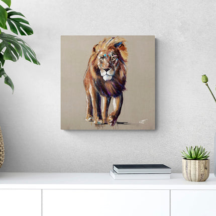 Lion Canvas Print Wall Art - Animal Themed Home Decor - Louise Luton Artwork - Ready to Hang 'Breeze' Painting - 40 x 40cm