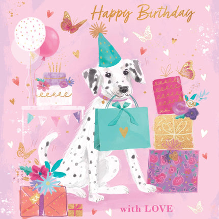Birthday Card for Women or Girls - Dalmatian Dog Party Design - Cute Birthday Greeting Card