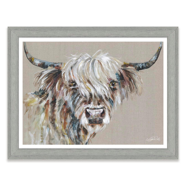 Highland Cow Framed Print Wall Art - 'Martha' by Nicola Jane Rowles - Contemporary Wildlife Picture - Ready to Hang Home Décor - 45cm x 35cm