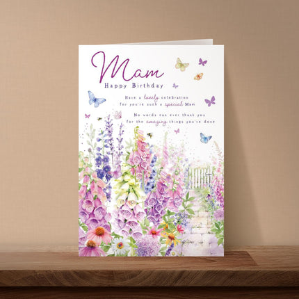 Birthday Card for Mam - Pretty Floral Butterflies Design - Premium Greeting Card with Envelope