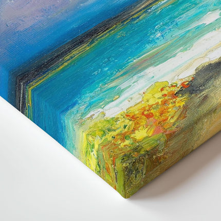 Artistic Abstract Ocean Skies Canvas Wall Art - 'Cornish Coastline' by Anna Schofield - Dramatic Nature Themed Artwork - Ready to Hang Home Décor - 30cm x 30cm