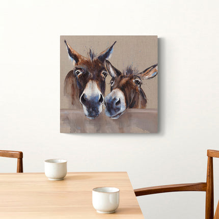 Donkeys Canvas Print - Coffee and Cream Painting by Louise Luton - Contemporary Animal Themed Artwork - 40 x 40cm