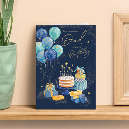 Birthday Card for Dad - Fun Balloons & Cake Design - Premium Greeting Card with Envelope