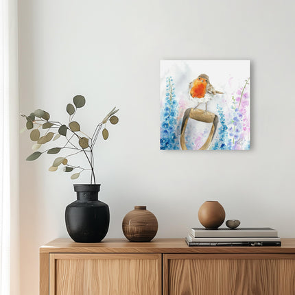 Robin Canvas Wall Art - 'Rosie Robin' by Sarah Reilly - Wildlife Themed Artwork - Ready to Hang Garden Bird Home Décor - 30cm x 30cm