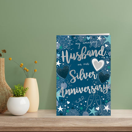 25th Anniversary Card for Amazing Husband, Silver Anniversary