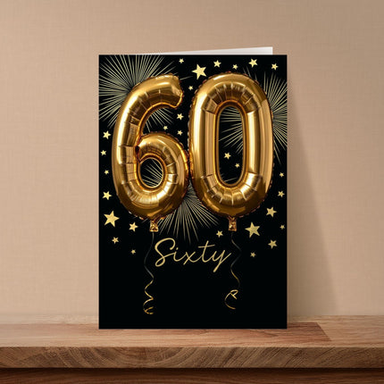 60th Birthday Card, Gold Foil Finish Celebration Design