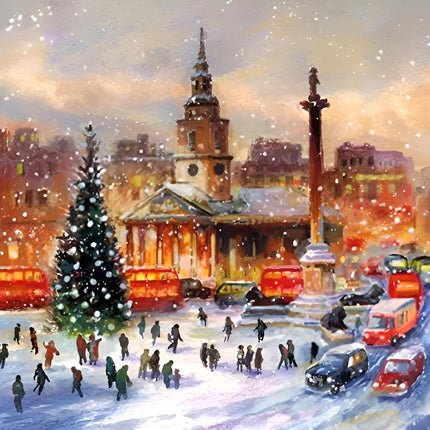 Museums and Galleries Charity Christmas Cards Pack of 5 - Charity Christmas Cards with Snowy Trafalgar Square Artistic Design - Eco-Friendly Xmas Cards Multipack with Envelopes