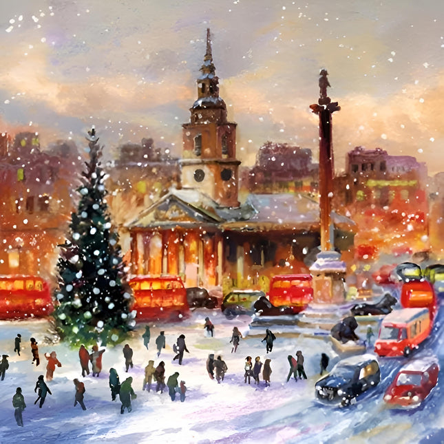 Museums and Galleries Charity Christmas Cards Pack of 5 - Charity Christmas Cards with Snowy Trafalgar Square Artistic Design - Eco-Friendly Xmas Cards Multipack with Envelopes