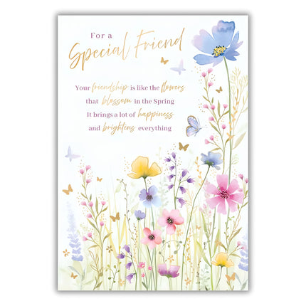 Birthday Card for Friend - Sentimental Wording & Floral Butterfly Design - Foil Finish - Pretty Birthday Greeting Card for a Special Friend - For Women