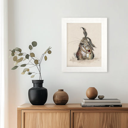 Artistic Love Themed Framed Print – Endearing 'Hares My Heart' Picture by Sarah Reilly - Ready to Hang Wall Art - Enchanting Home Décor – 37cm x 31cm