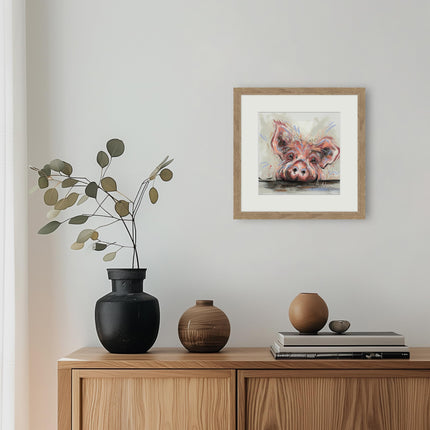 Pig Framed Print Wall Art, 26 x 26cm, Little Piggy by Ashley Saunders