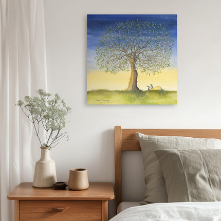Rabbits Canvas Print Wall Art - Animal Themed Home Decor - Catherine Stephenson Artwork - Ready to Hang 'Be Mine' Painting - 40 x 40cm