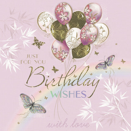 Birthday Card for Women - Pretty Balloon & Butterfly Design - Feminine Birthday Greeting Card