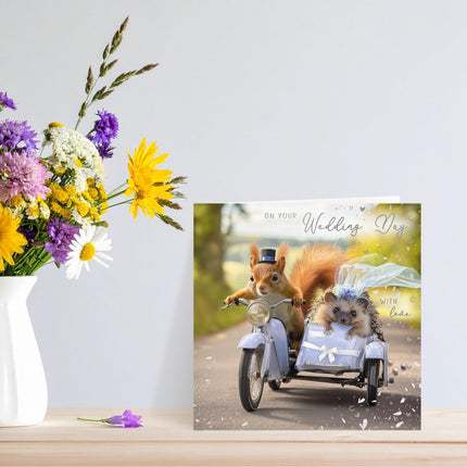 Wedding Card, Funny Biker Hedgehog and Squirrel Design