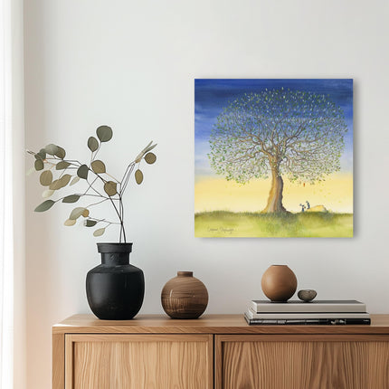Rabbits Canvas Print Wall Art - Animal Themed Home Decor - Catherine Stephenson Artwork - Ready to Hang 'Be Mine' Painting - 40 x 40cm