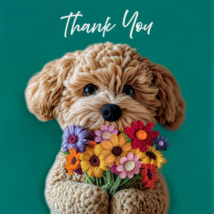 Thank You Cards Pack of 6 -Cute Puppy Dog and Flowers Design - For Adults or Children - Blank Animal Greeting Cards with Envelopes