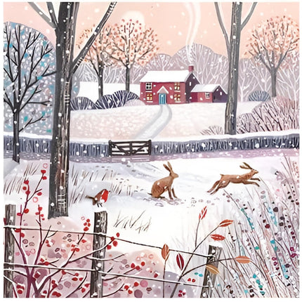 Charity Christmas Cards Pack of 6 - Charity Christmas Cards with Leaping Hares in the Snow Design - Eco-Friendly Xmas Cards Multipack with Envelopes