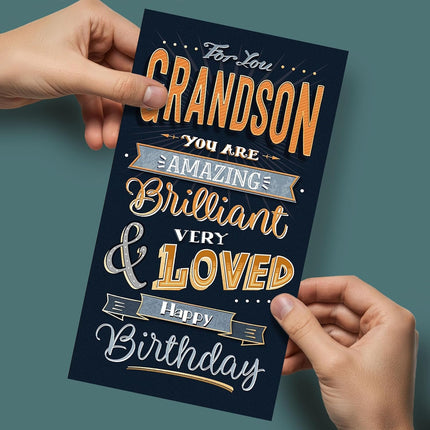 Birthday Card for Grandson – Amazing, Brilliant & Very Loved Design
