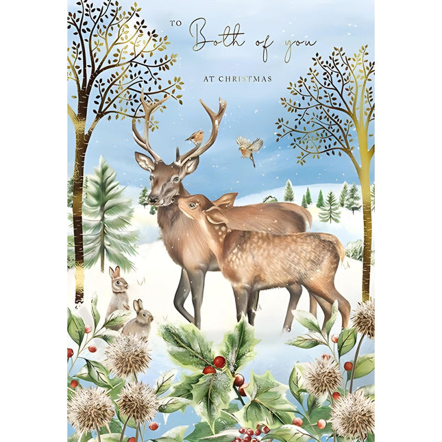 Both Of You Christmas Card - Snowy Deer, Rabbits and Robins - Artistic Festive Design - Special Finish - Made in the UK - Eco-Friendly