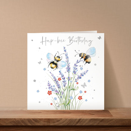 Birthday Card for Women - Sweet Bumblebees & Flowers Design - Silver Foil Finish - Premium Greeting Card with Envelope