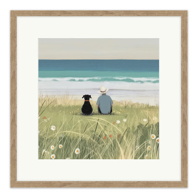 Framed Print Wall Art, 42 x 42cm, Man & His Dog by Designs