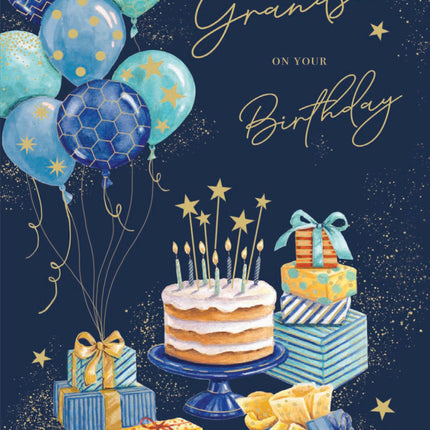 Birthday Card for Grandson - Fun Balloons & Cake Design - Premium Greeting Card with Envelope