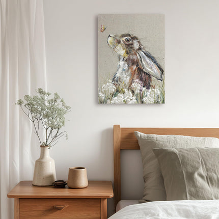 Artistic Hare & Butterfly Canvas Wall Art - 'Bella' by Nicola Jane Rowles - Wildlife Themed Artwork - Ready to Hang Home Décor - 30cm x 40cm
