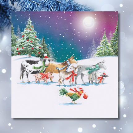 Charity Christmas Cards Pack of 10 - Charity Christmas Cards with Farm Animals in the Snow Design - Eco-Friendly Xmas Cards Multipack with Envelopes