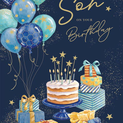 Birthday Card for Son - Fun Balloons & Cake Design - Premium Greeting Card with Envelope
