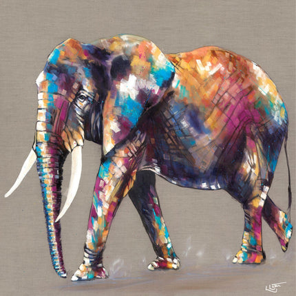 Animal Themed Canvas Print - Elephant Painting by Louise Luton - Contemporary Home Decor Artwork - Hugo's Travels - 40 x 40cm
