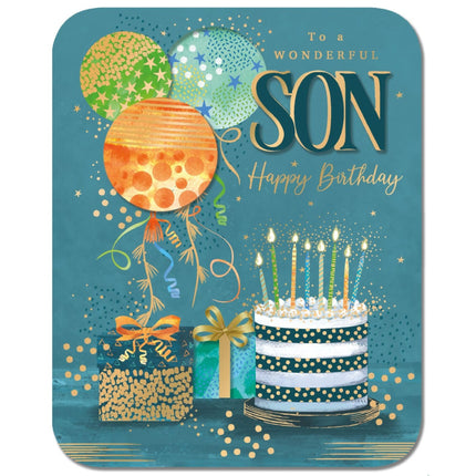 Son Birthday Card - Happy Birthday Card with Balloons and Cake Design and Special Finishes - Birthday Card for Men