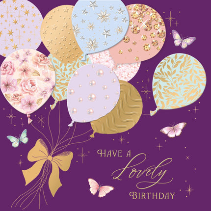 Birthday Card for Women - Elegant Floral Balloons & Butterflies - Premium Greeting Card with Envelope - Eco-Friendly & Recyclable
