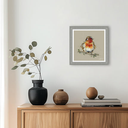 Framed Print Wall Art, 35 x 35cm, Red Red Robin by Nicola Jane Rowles