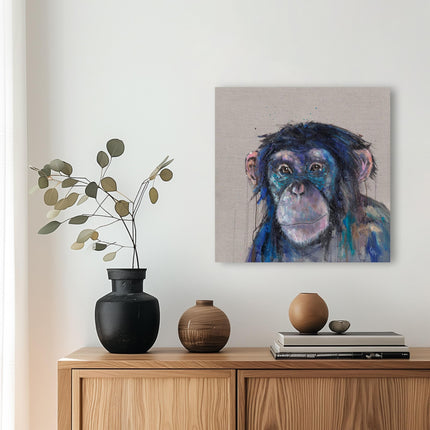 Artistic Chimpanzee Canvas Wall Art - 'Charlie' Painting by Louise Luton - Animal Themed Artwork - Ready to Hang Home Décor - 40 x 40cm