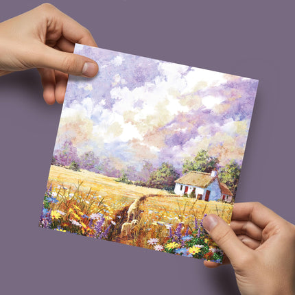 Blank Greeting Card for Women - Charming Golden Retriever Dogs & Countryside Scene - Premium Greeting Card with Envelope - Suitable for Birthdays & Other Occasions