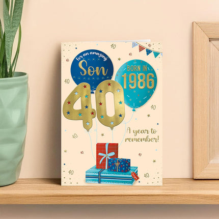 Birthday Card for Son – Age 40 'Born in 1986' Design